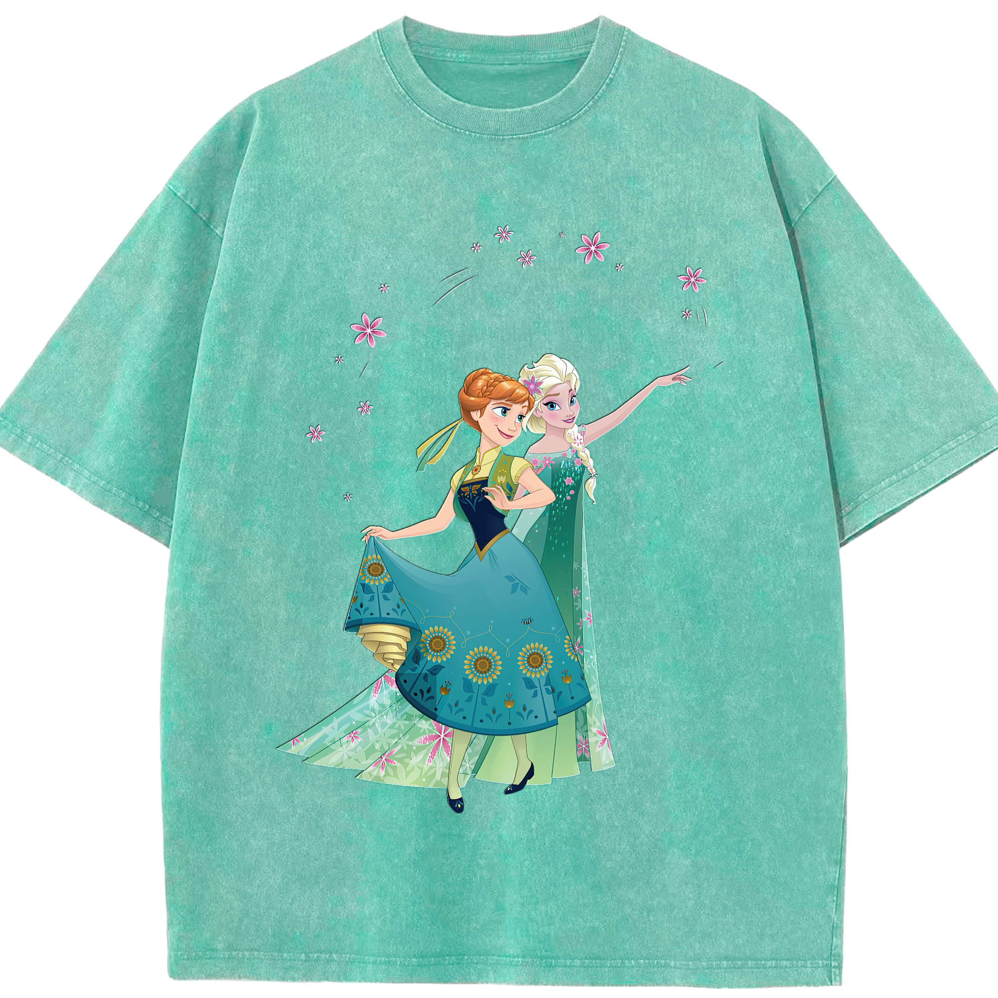 （画像用） アナと雪の女王 アンナ エルサ Frozen Anna Elsa 綿100% ヴィンテージ風 半袖Tシャツ（フロントプリント）